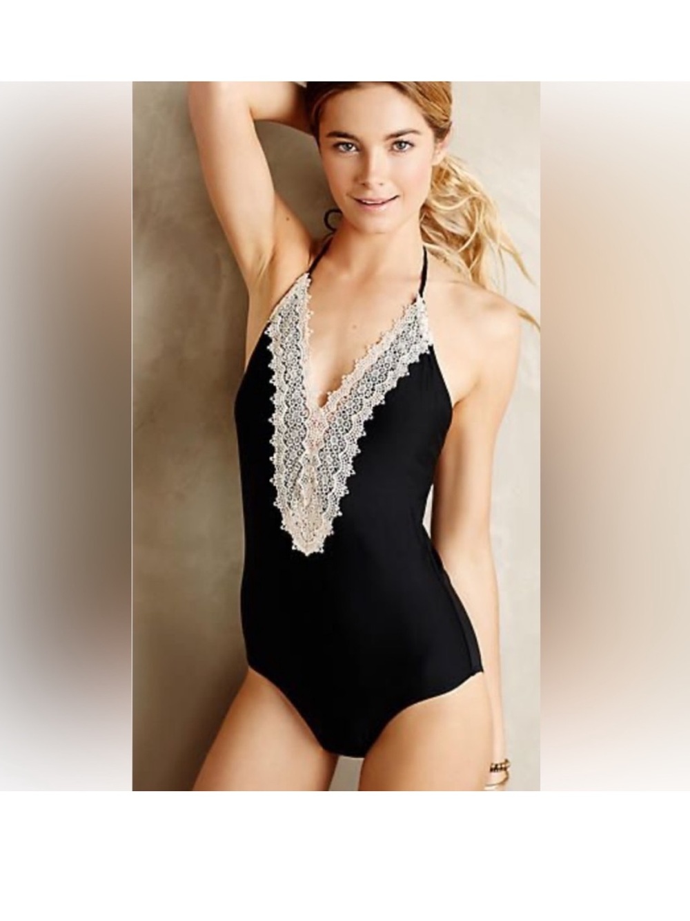 Sea Angel Black One Piece Swimsuit with Lace Trim